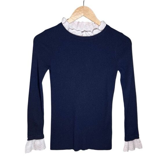 Tuckernuck Navy Rosemary Eyelet Sweater Size Small Wool  Blend Ribbed Top - Picture 1 of 10